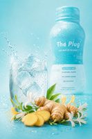 The Plug Drink with ginger, honeysuckle and a glass of water